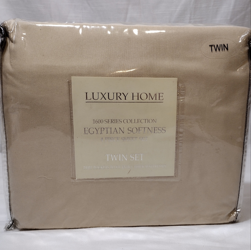Luxury Home Egyptian Softness Microfiber Beige 4 Piece Twin Size Sheet Set